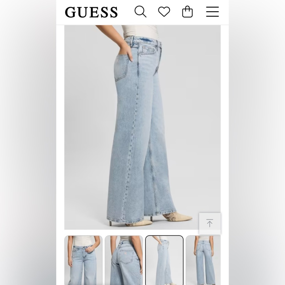 NWT GUESS Women's Light Blue Wide-Leg Jeans, Míla Denim Palazzo size 27X32, 4/27